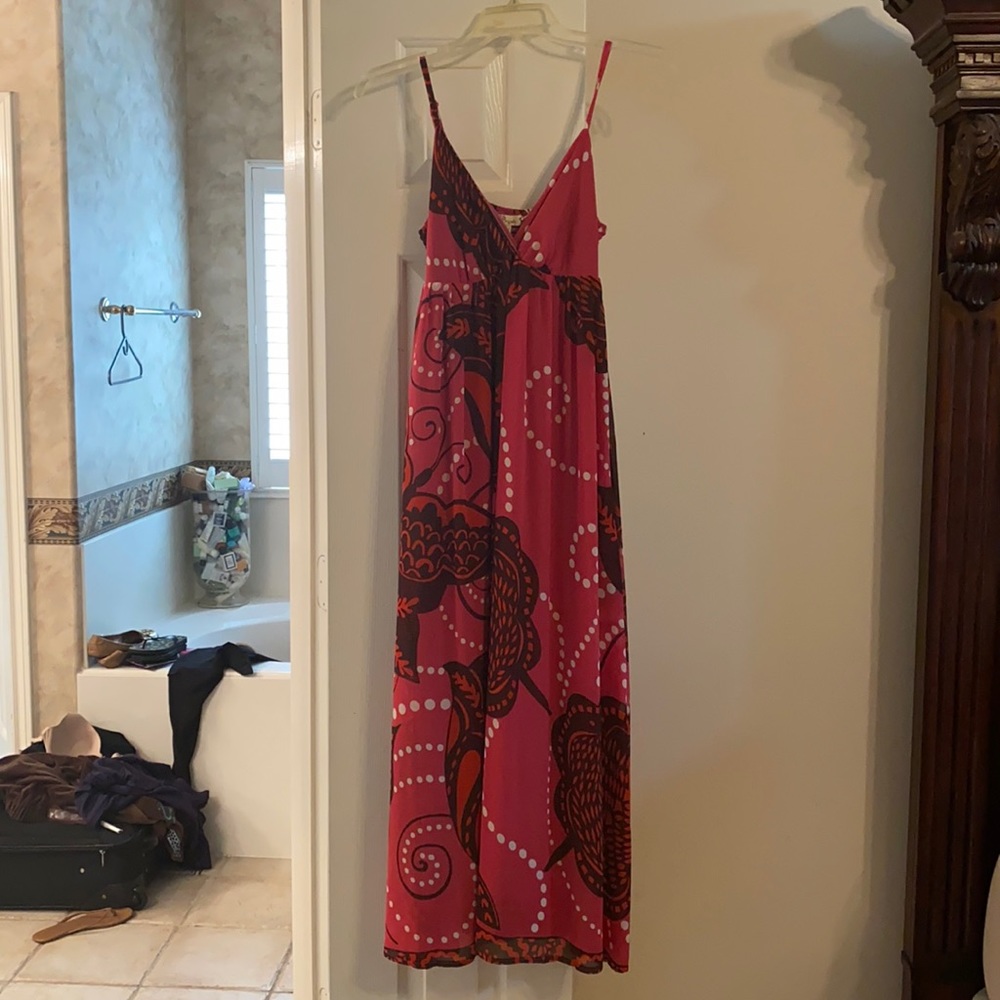 NWT size Medium Pink Maxi Dress with accent colors.
